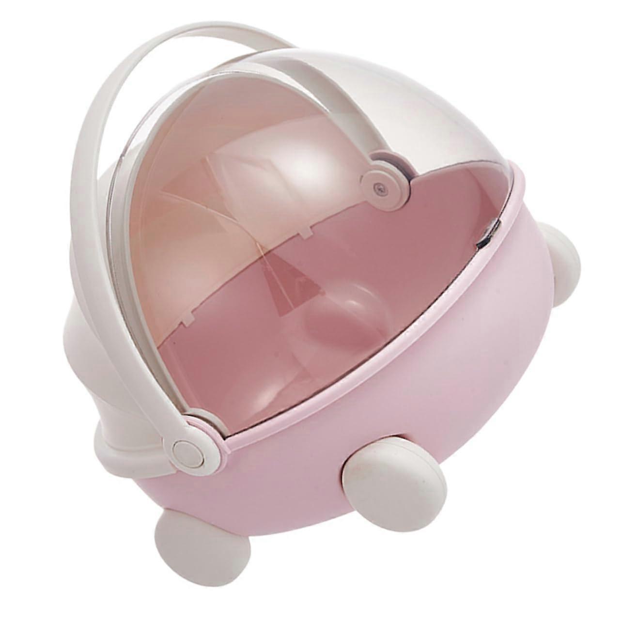 Cartoon Stroller Desk Organizer with MultiGrid Storage, Dustproof Makeup Holder, Pink