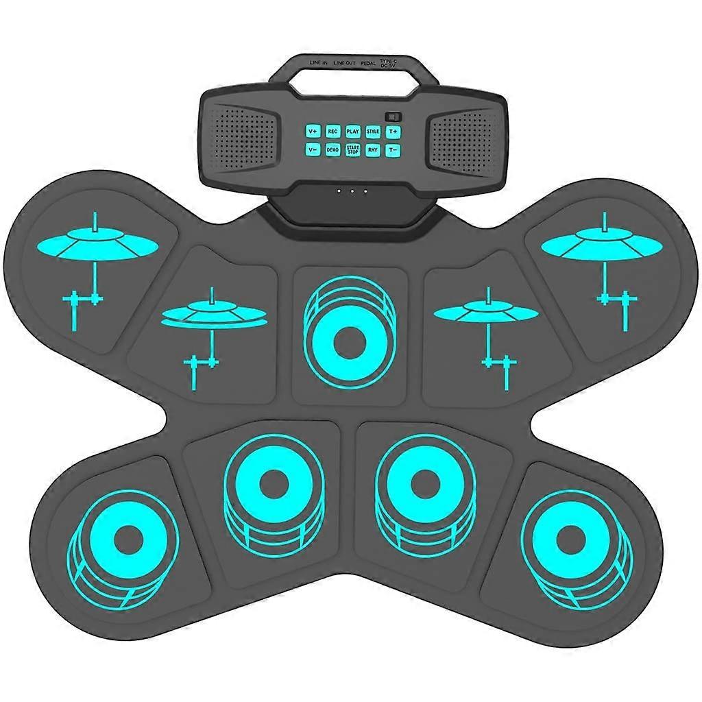 Electronic Drum Set with Builtin Speaker, 9Pad MIDI Drum Kit for Games and Practice, Recording Function