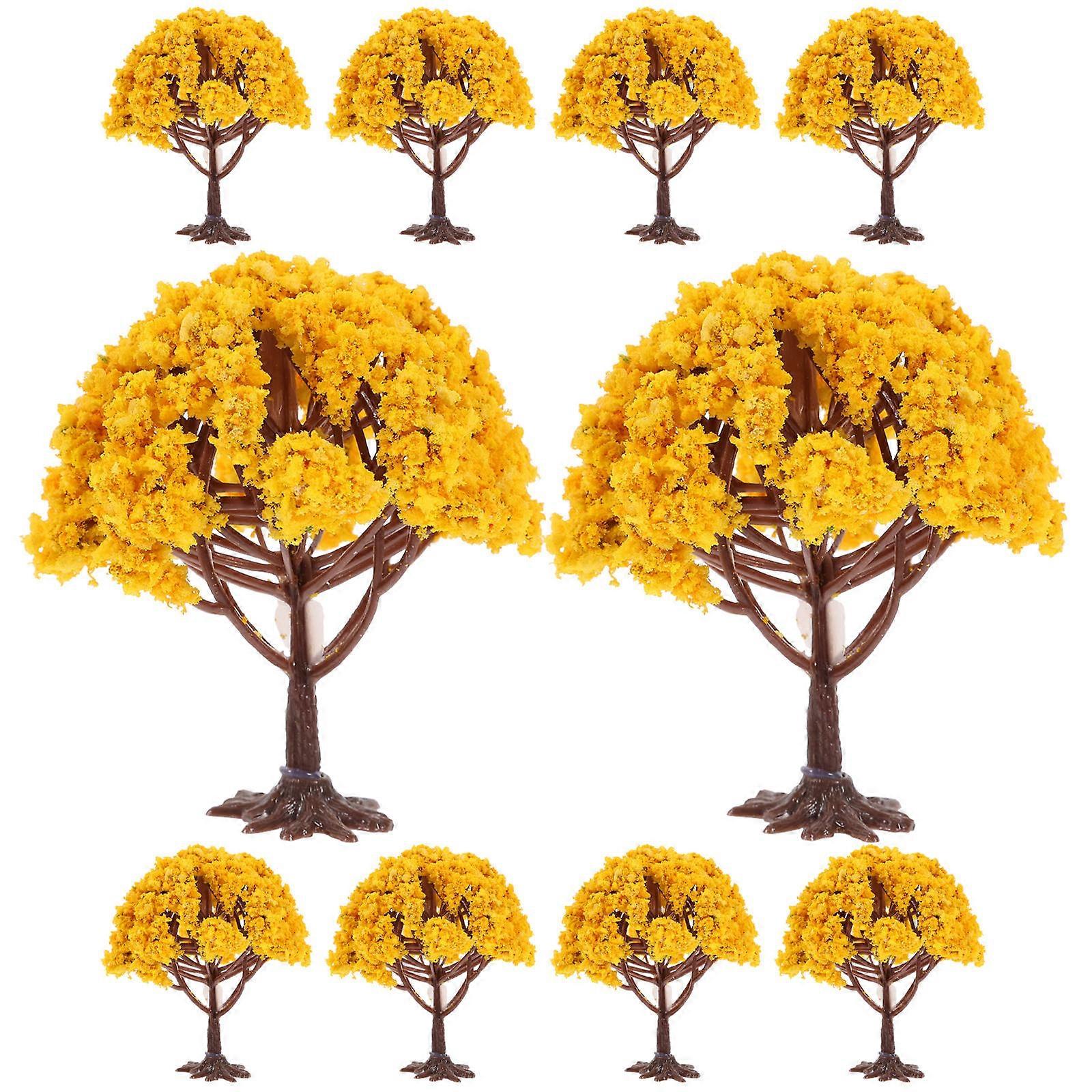 Orange Simulation Tree Model Mini Plastic Trees for Scenery 10Pcs Set