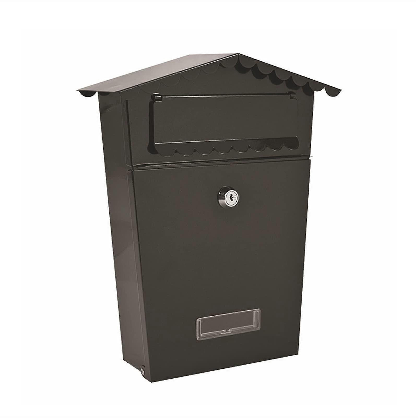 Rustproof Outdoor Locking Mailbox, Weatherproof Wall Mounted Vertical Black Post Box for Letters and Parcels
