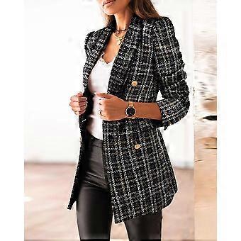 Autumn And Winter Long-Sleeved Double-Breasted Suit Collar Printed Small Jacket Women's Clothing