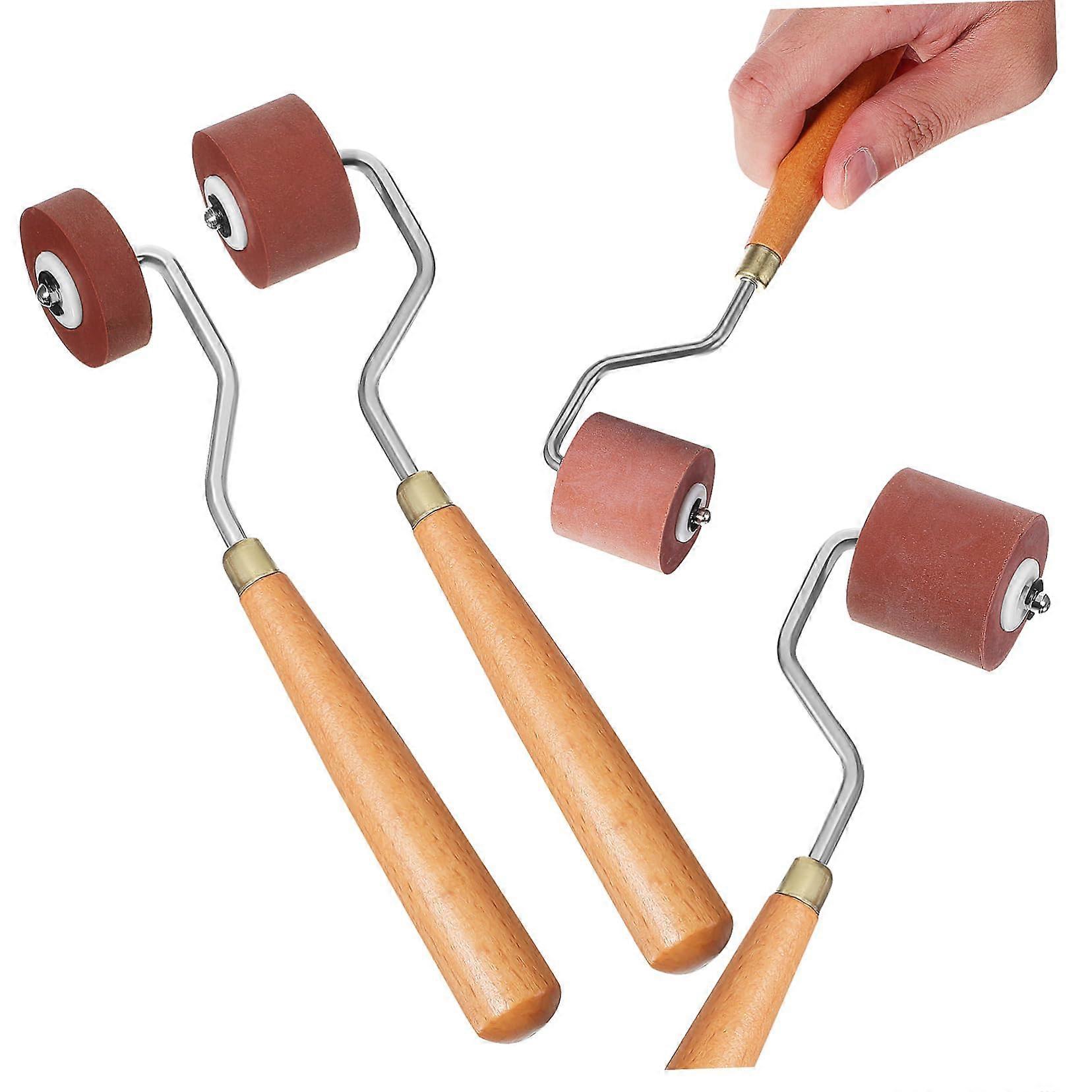 Set of 3 Rubber Brayers for Printmaking with MultiWidth Rollers and Ergonomic Grip Handle