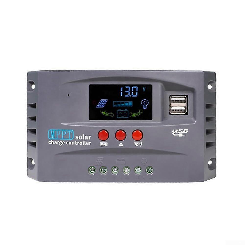 60A MPPT Solar Charge Controller with LCD, Dual DC Output 12V 24V,  Efficiency Auto Tracking