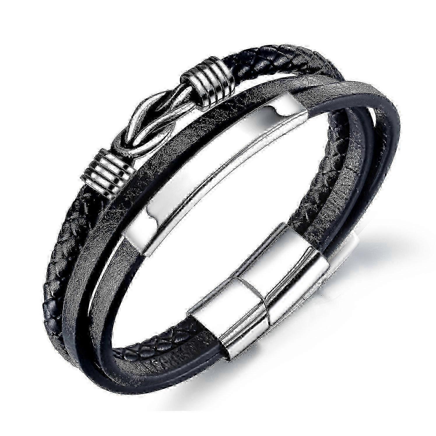 25-26 Braid leather bracelet for men black