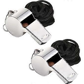 Whistle 2 Pack of Stainless Steel Whistles with Lanyard Loud Crisp Sound,for Sports Coaches, Referees, and Officials