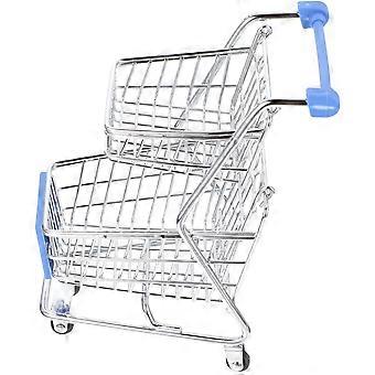 Mini Shopping Cart Desktop Decor for Kids Use Dark Blue Handcart