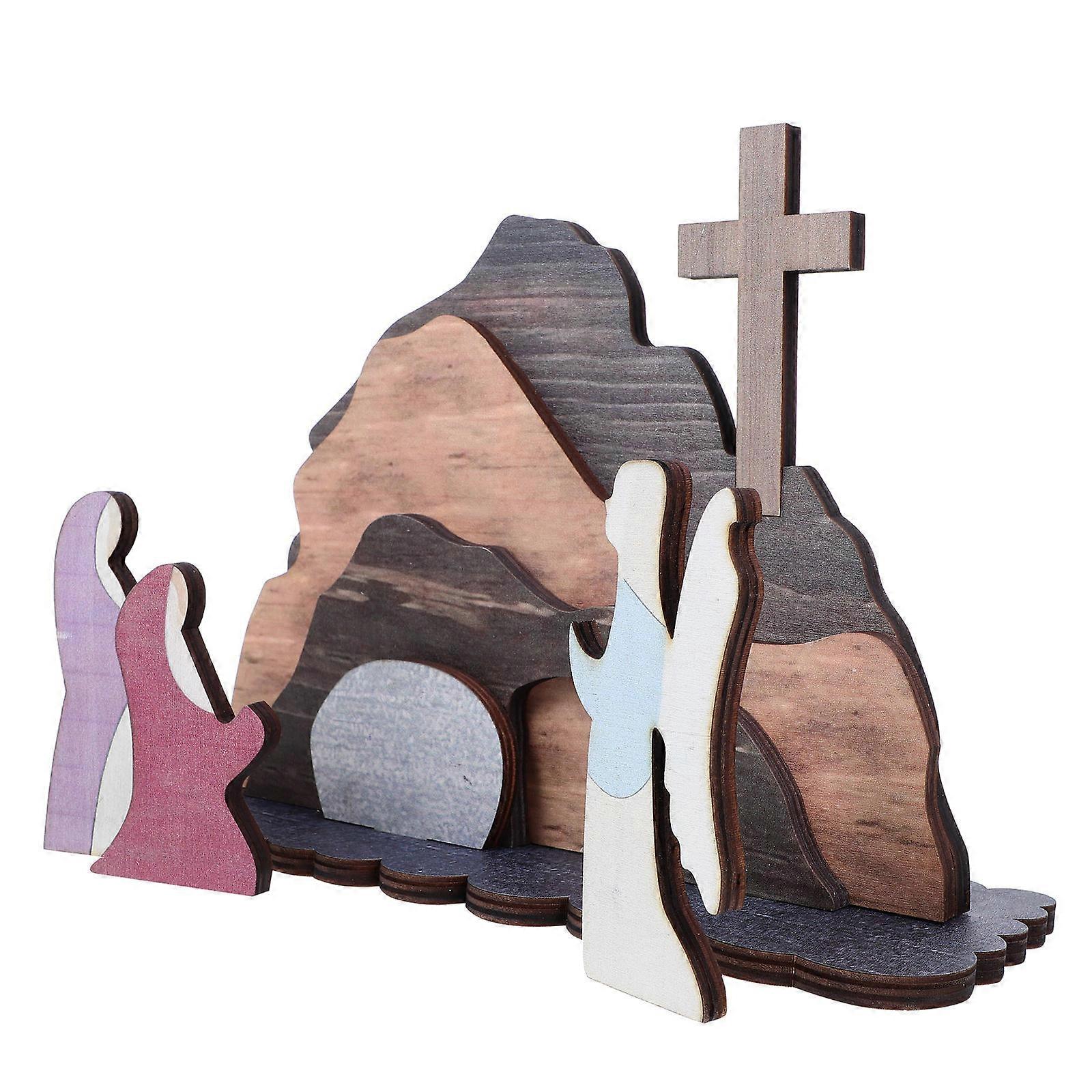 Wooden Easter Scene Decor Jesus Scene Decor for 4Sets