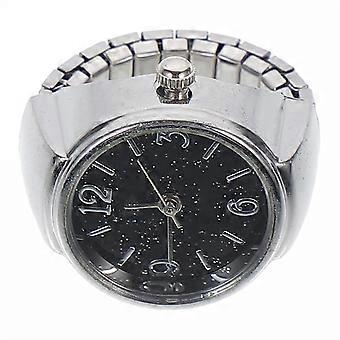 Quartz vingerhorloge voor decoratie, casual mode ringhorloge, zwart