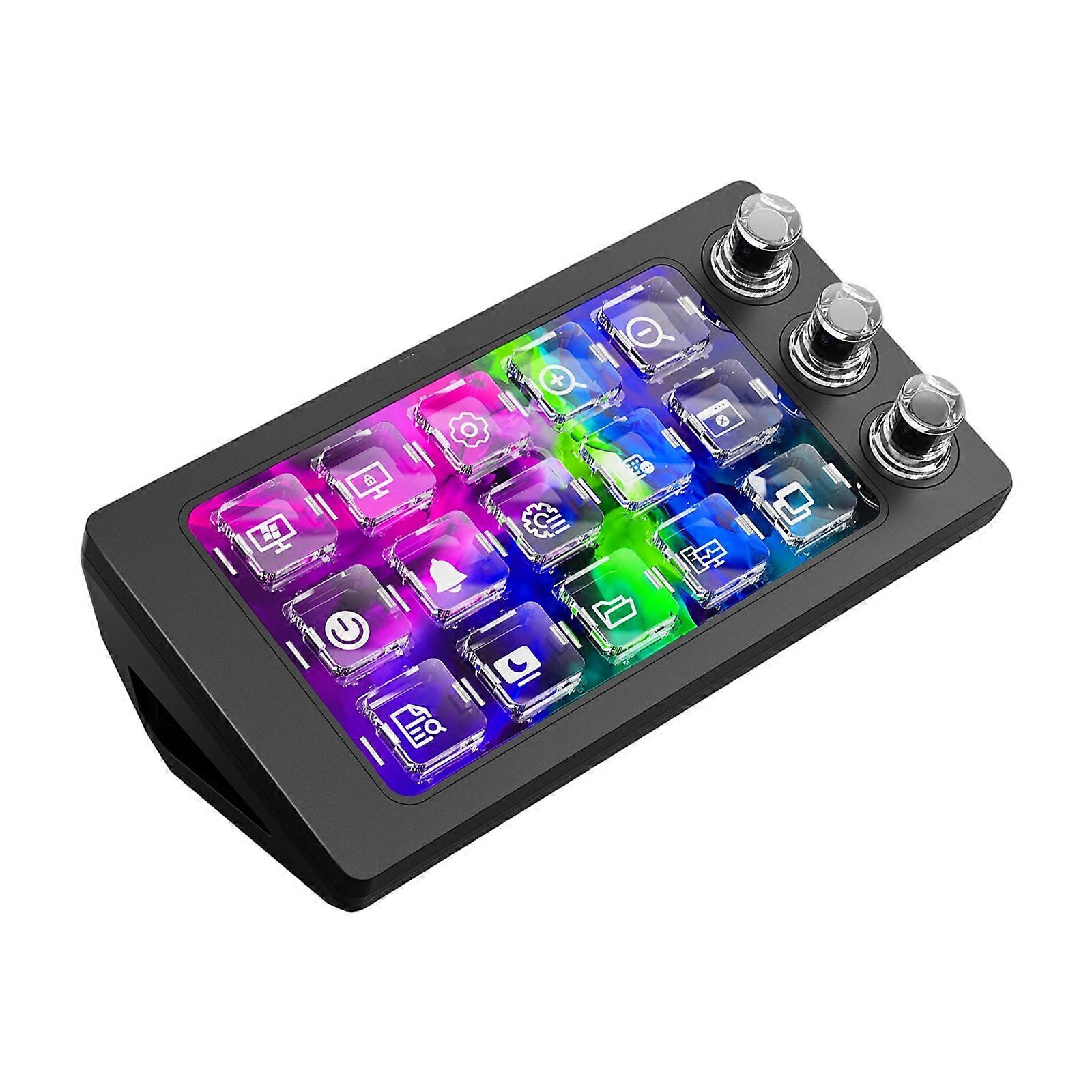 Customizable Visual Keyboard 15 Keys 3 Control Knobs USB Connection For Gaming Studio Keypad  Black