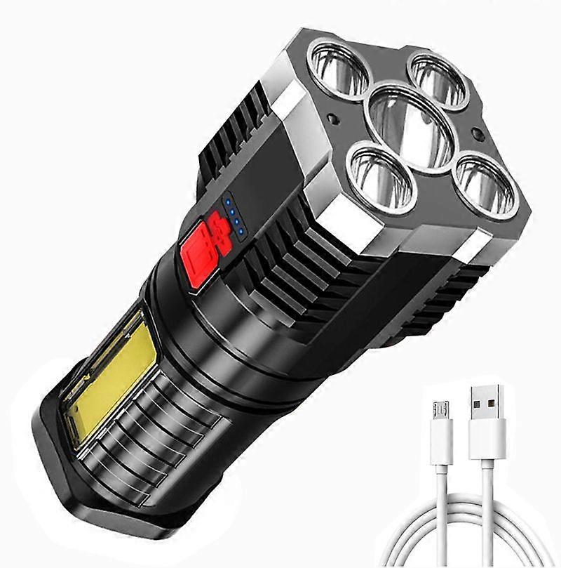 Five-nuclear Explosion Led Flashlight Strong Light Rechargeable Highlight Small Xenon   Outdoor Multi-function Flashlight