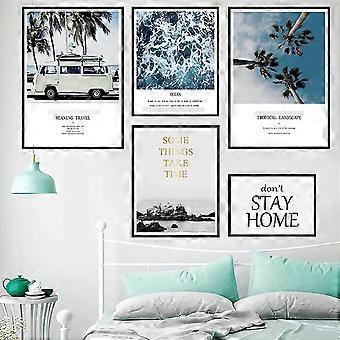 Summer Beach Wall Stickers for Girls Bedroom Dorm, Heytea Travel Landscape Inspirational Word Poster Wall Decals, Photo Tiles for Wall Living Room Cla