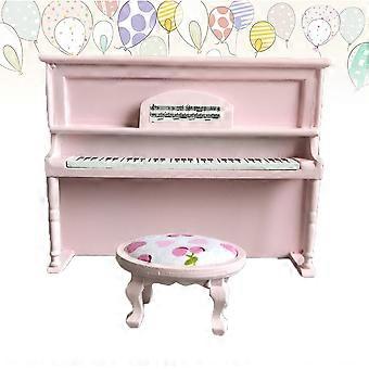 Móveis de madeira para casa de bonecas, mini piano de cauda rosa em formato retangular, estimulando a criatividade, 13,3 x 10 cm, cadeira em miniatura (1 peça).
