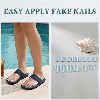 24Pcs Short Square Press On Toenails – Glossy Stick-On – for Summer