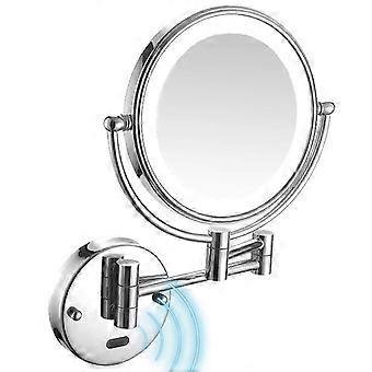 Aan de muur gemonteerde LED-make-upspiegel, dubbelzijdig, 10x vergroting, slimme sensorverlichting, 360 graden draaibare uitschuifbare arm, chroom