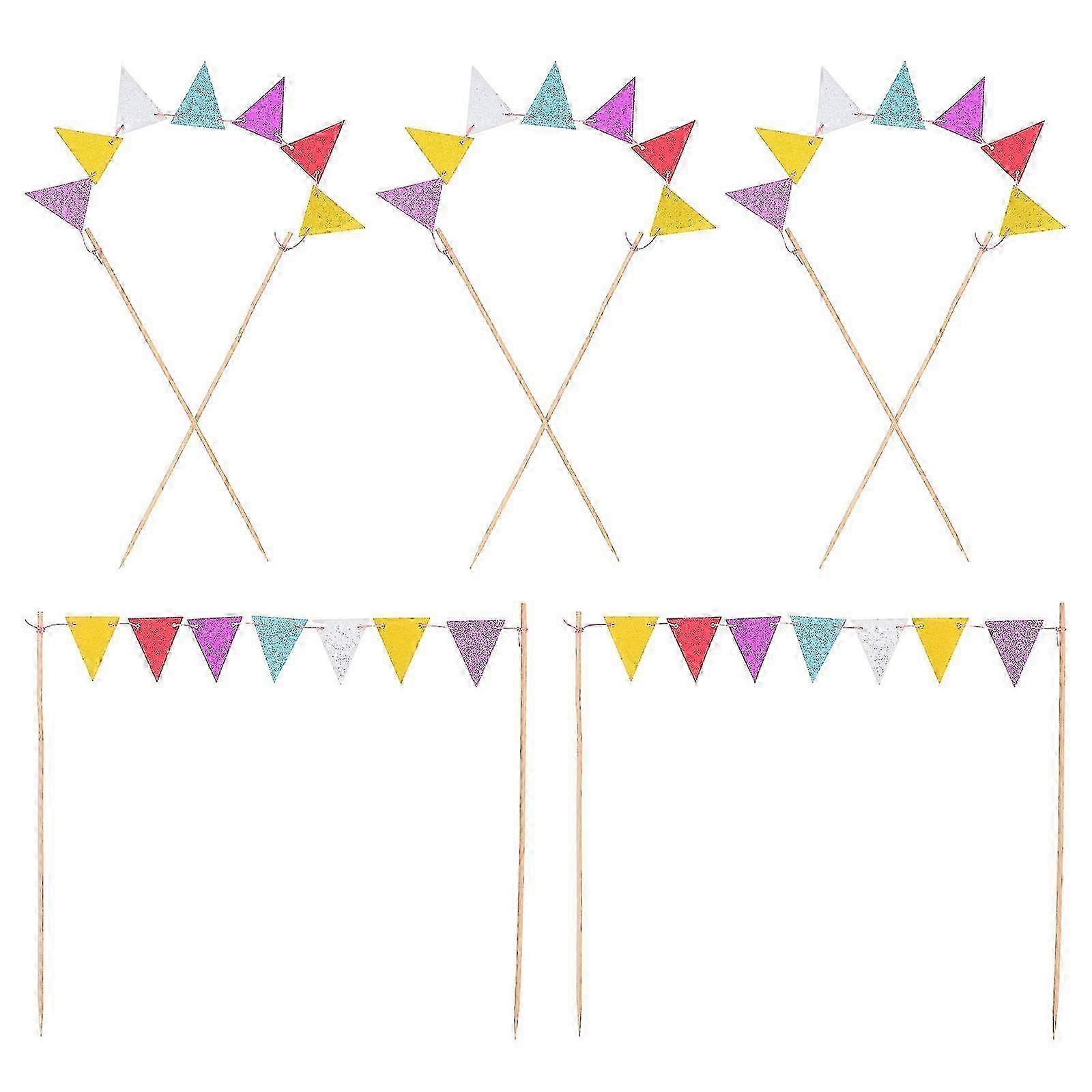 Egg Cake Insert Cake Topper compatible with Decoration 5Pcs Bamboo Paper Triangular Flags
