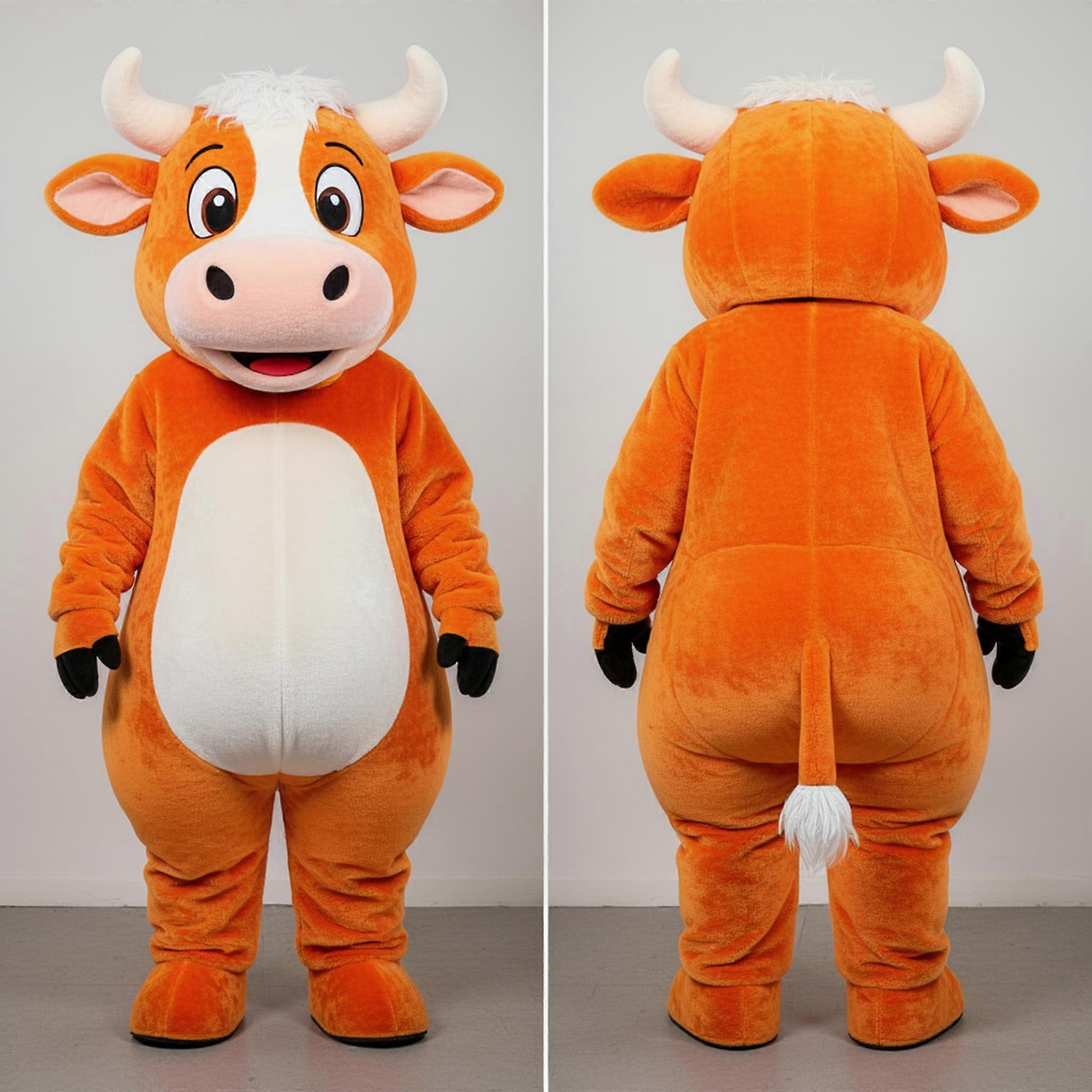 MASTICOT Rust Orange Friendly Hereford Cow Mascot