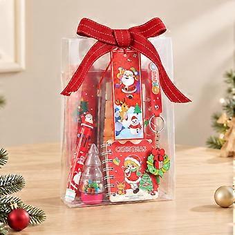School Writing Gift for Students Game Prize with Assorted Supplies, Christmas-Themed Clear Bag, and Ribbon-Tied Presentation  Red