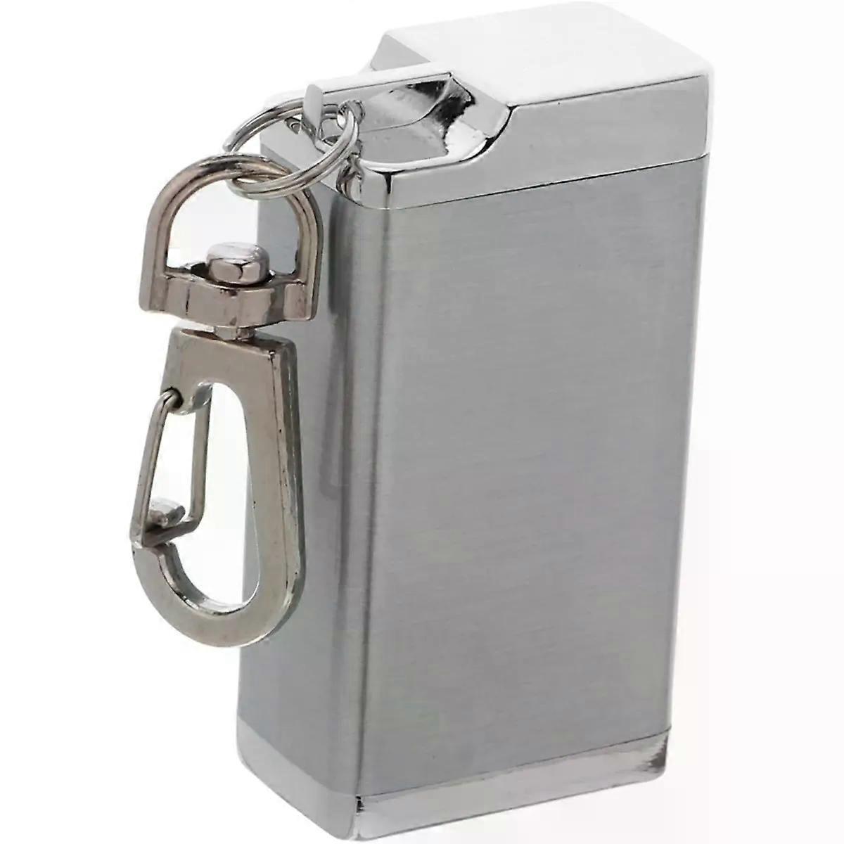 Portable Ashtray with Lid and Keyring Windproof Iron Silver