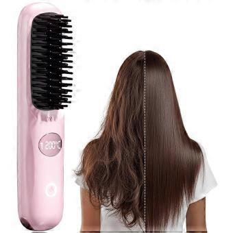 2025 Cordless Hair Straightener Brush with LED Display, USB Rechargeable Fast Heat Up Pink Straightener