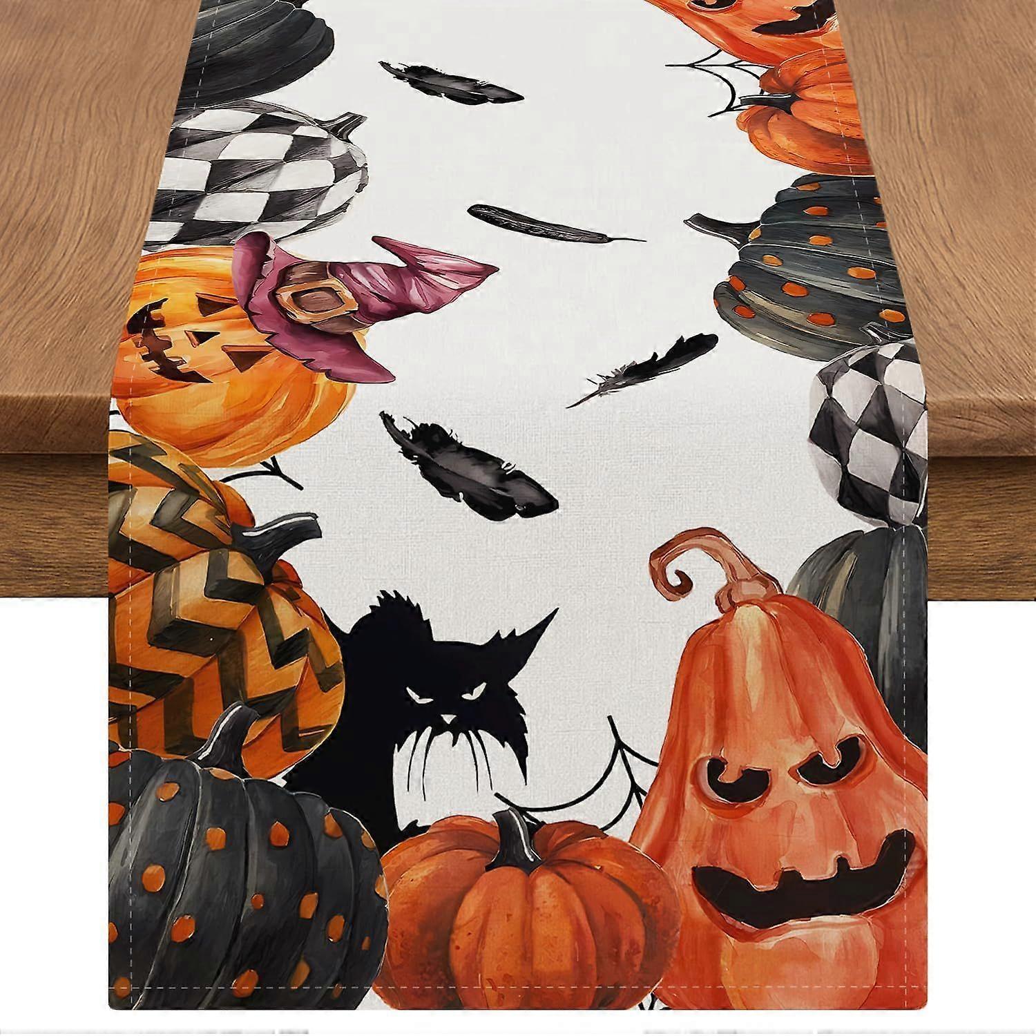Artistic Spooky Table Runner White