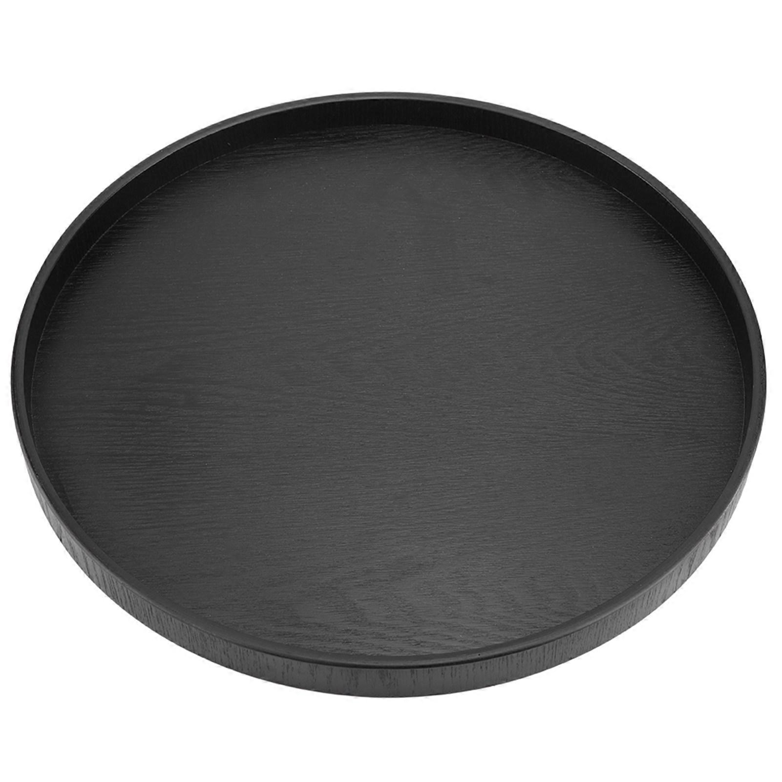 Round Solid Wood Serving Tray for Tea Coffee Snack Meal Restaurant Black
