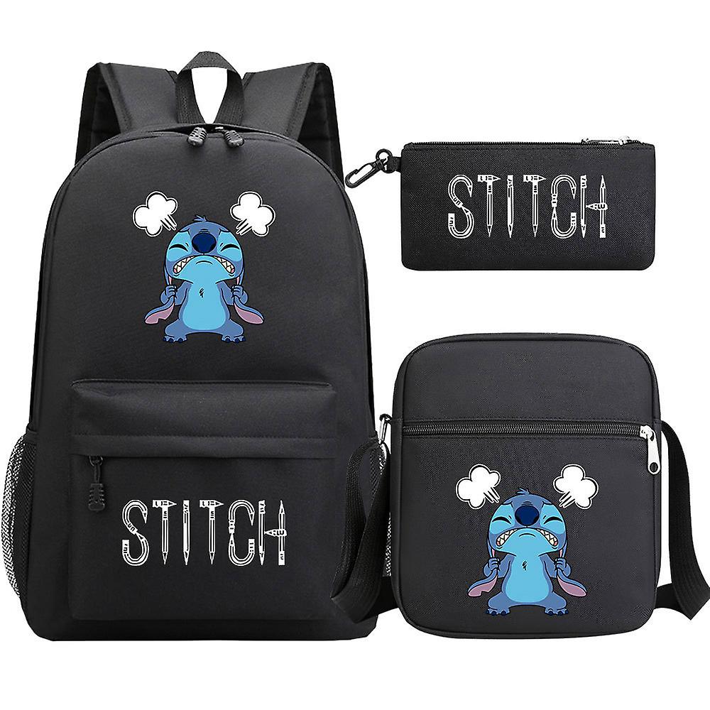3pcs 디즈니 스티치 키즈 배낭 세트 만화 스티치 프린트 - 유치원 필통, 소년 소녀 숄더백 - 어린이 Schoolbag 선물