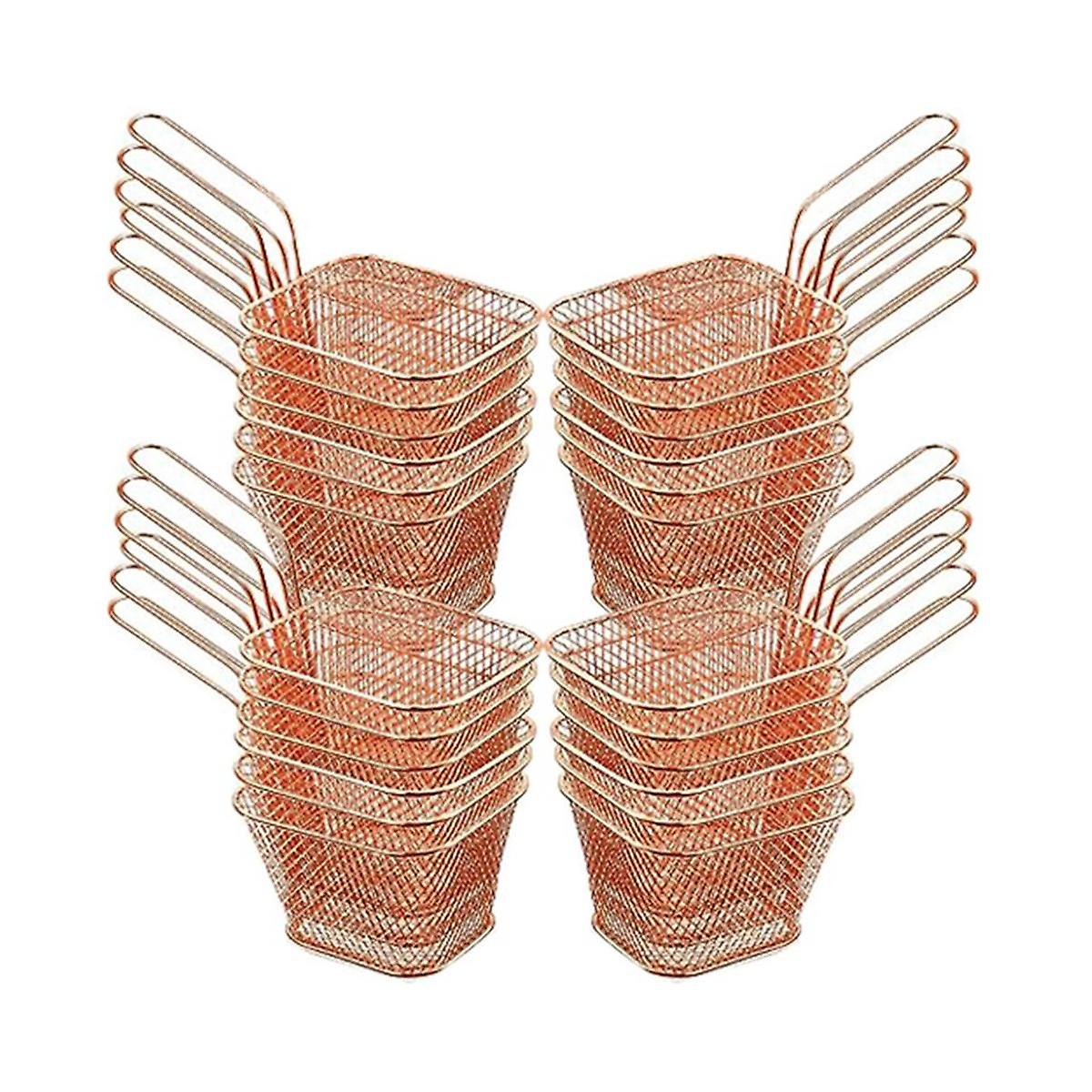 24Pcs Mini Square Fry Basket Stainless Steel French Fry Holder Deep Fry Basket Mesh Food Basket wit