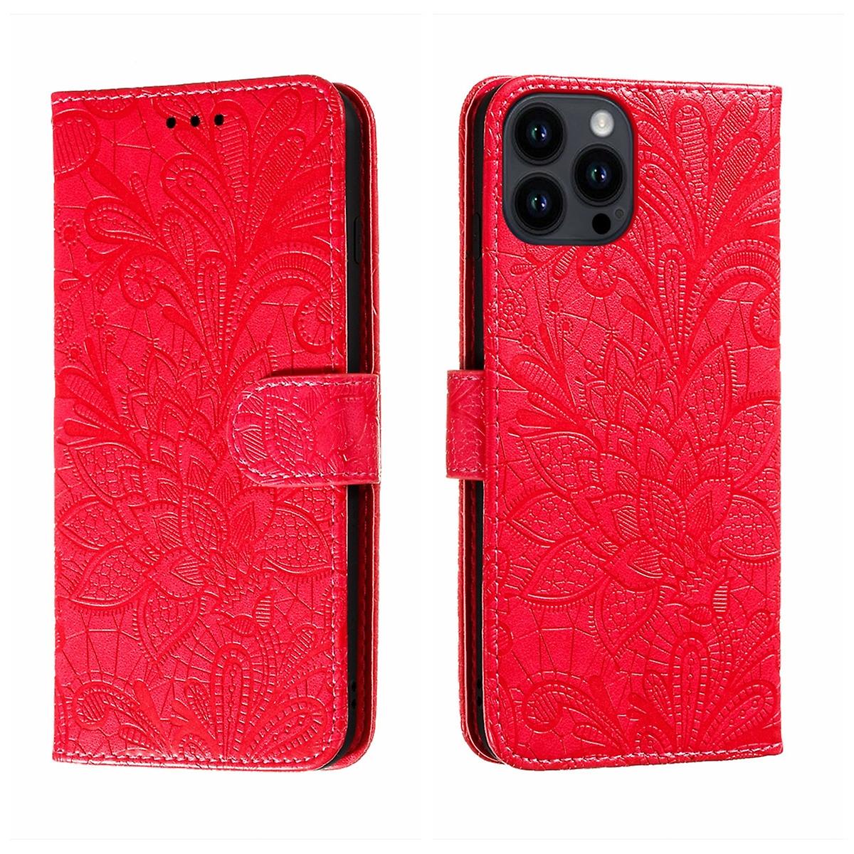 Lace Flower Leather Phone Case For iPhone 15 Pro Max