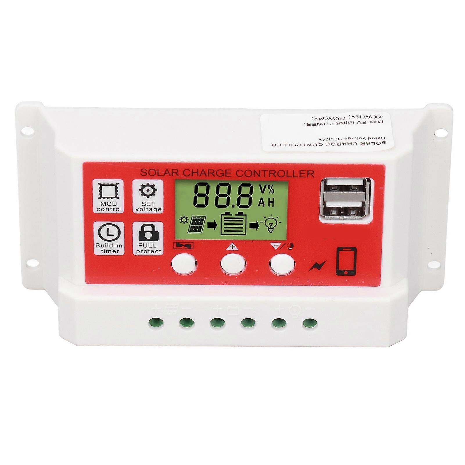 Solar Charge Controller PWM Lithium Battery Photovoltaic Charge Regulator LCD Display 12V/24V30A 