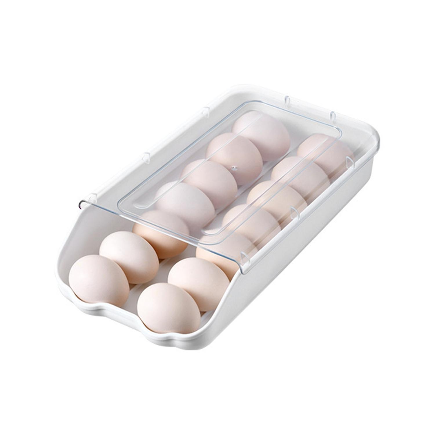 Rolling Egg Box Transparent Cover Stackable Space-Saving Auto-sliding Egg Storage Holder for Home