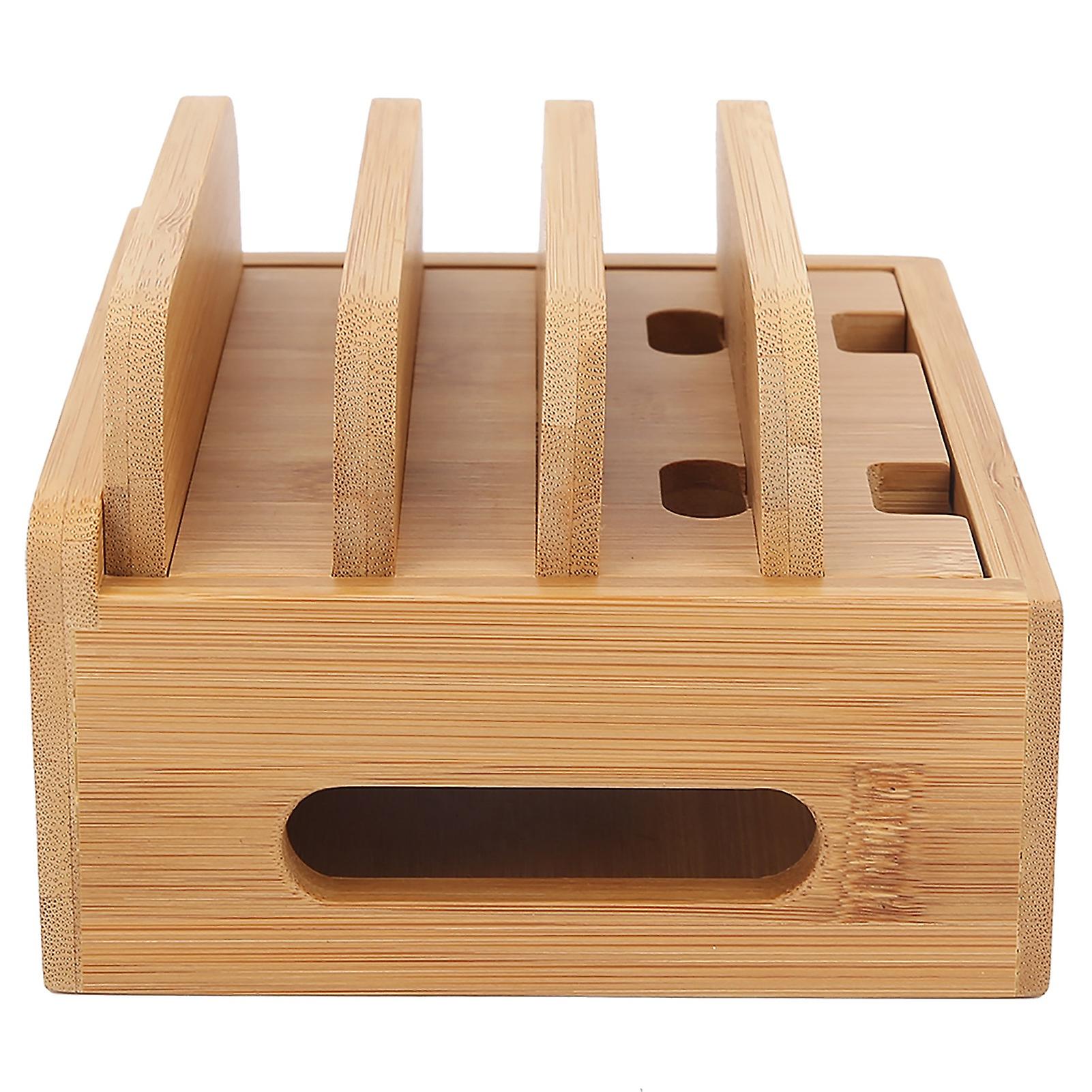 Bamboo Multi-Device Stand, Charging Station, Cable Organizer for Phone and Tablet