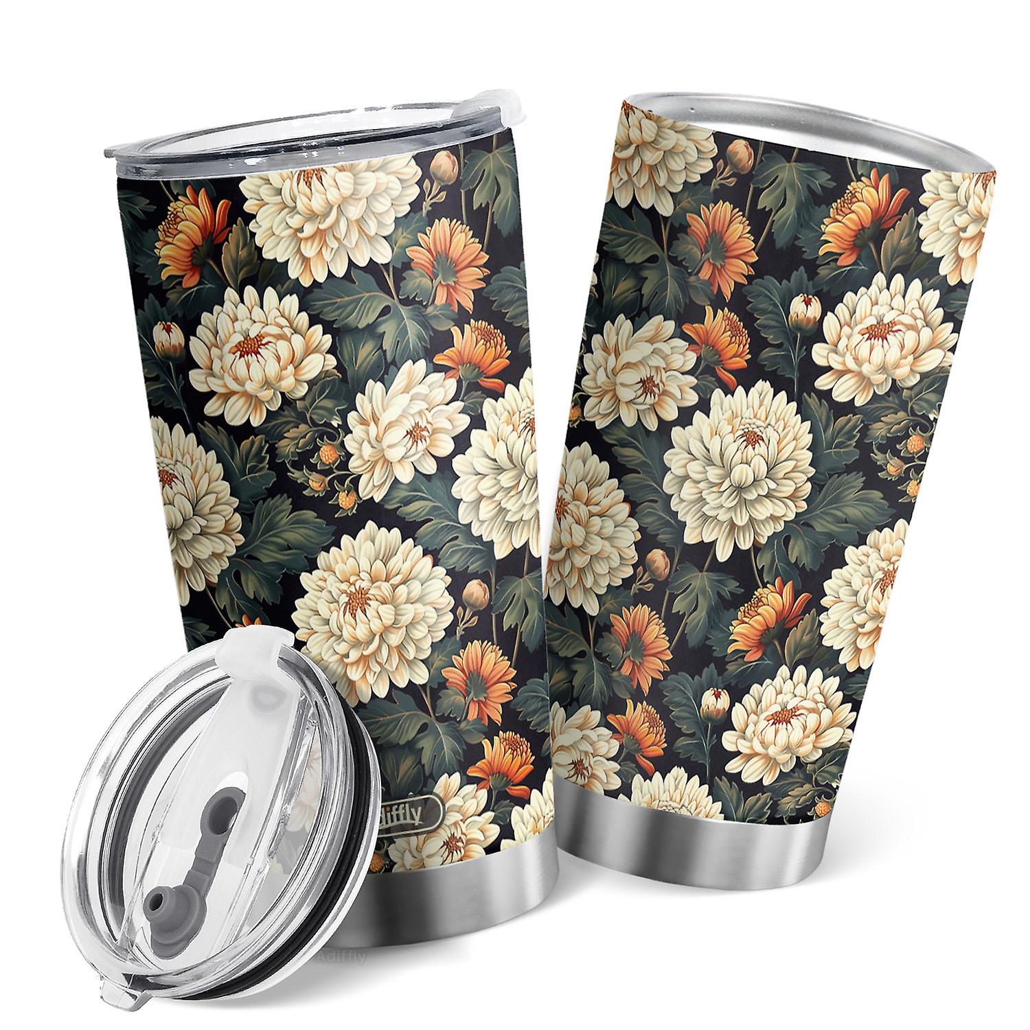 Oasisdream 20oz Full Chrysanthemum Style Stainless Steel Tumbler for Coffee and Tea