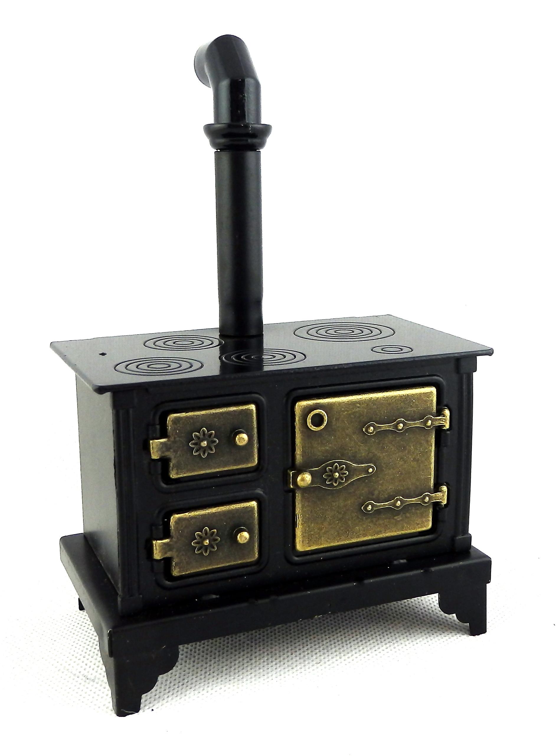 娃娃屋老式黑色金属炊具炉灶微型厨房家具