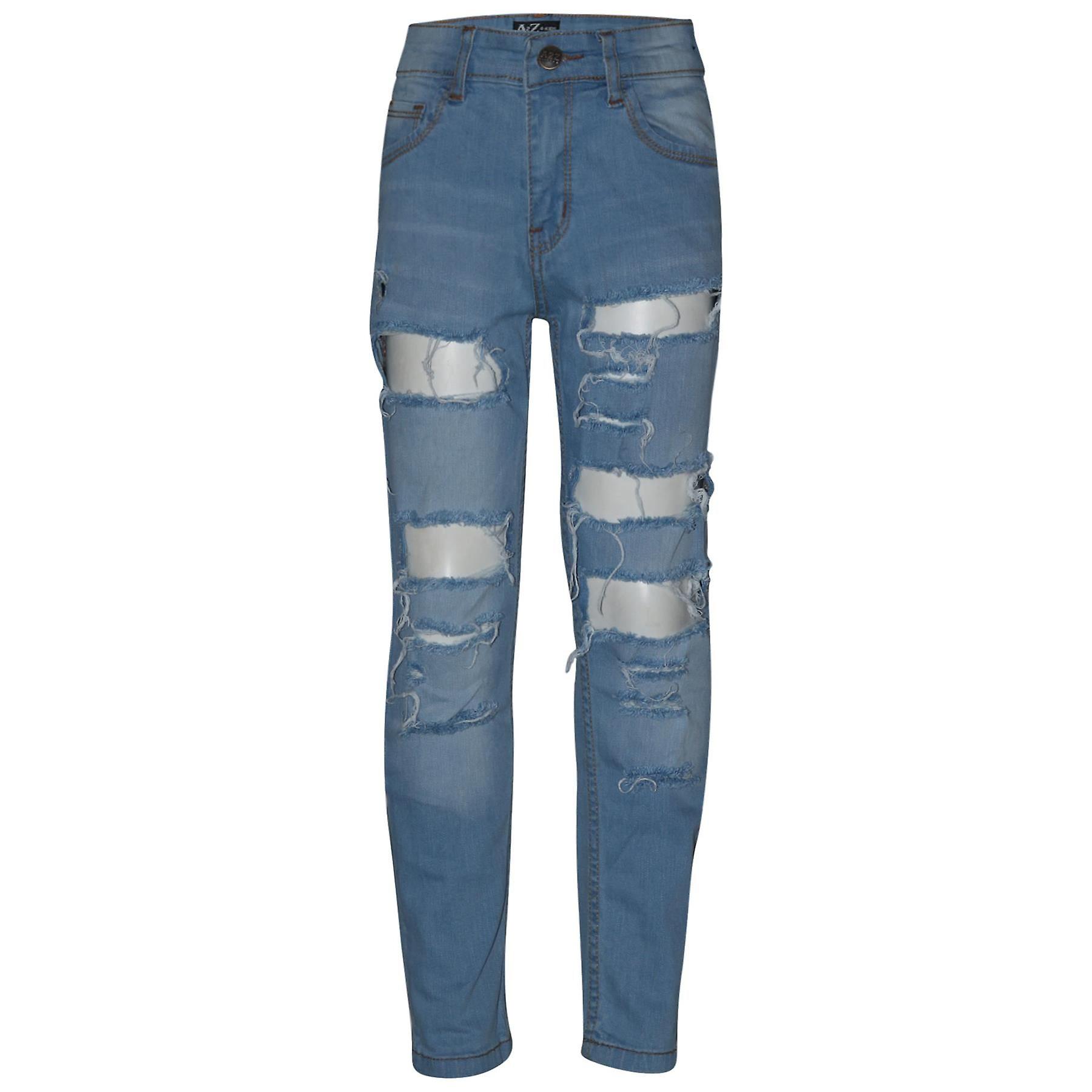 Boys Ripped Denim Jeans Comfortable Stretch Skinny Trousers Trendy Summer Pants