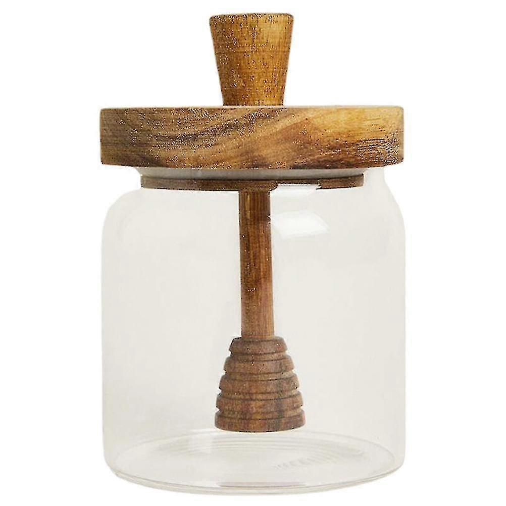 유리 꿀 냄비 홈 주방 꿀 항아리 나무 디퍼와 뚜껑 꿀 용기