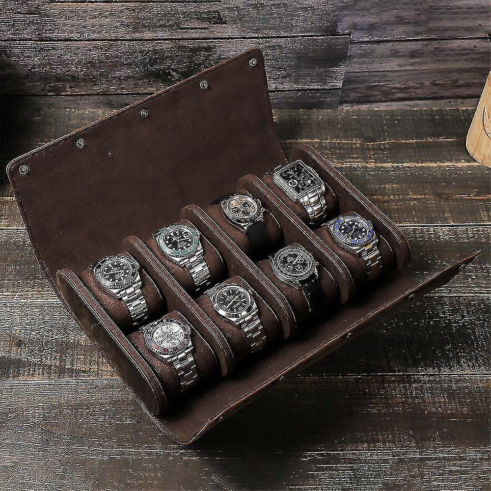 2022 Handmade Leather Watch Organizer Box For Men Watches 8 Slot Large Wrist Watch Case Removable Pillows Luxury Watch Storage