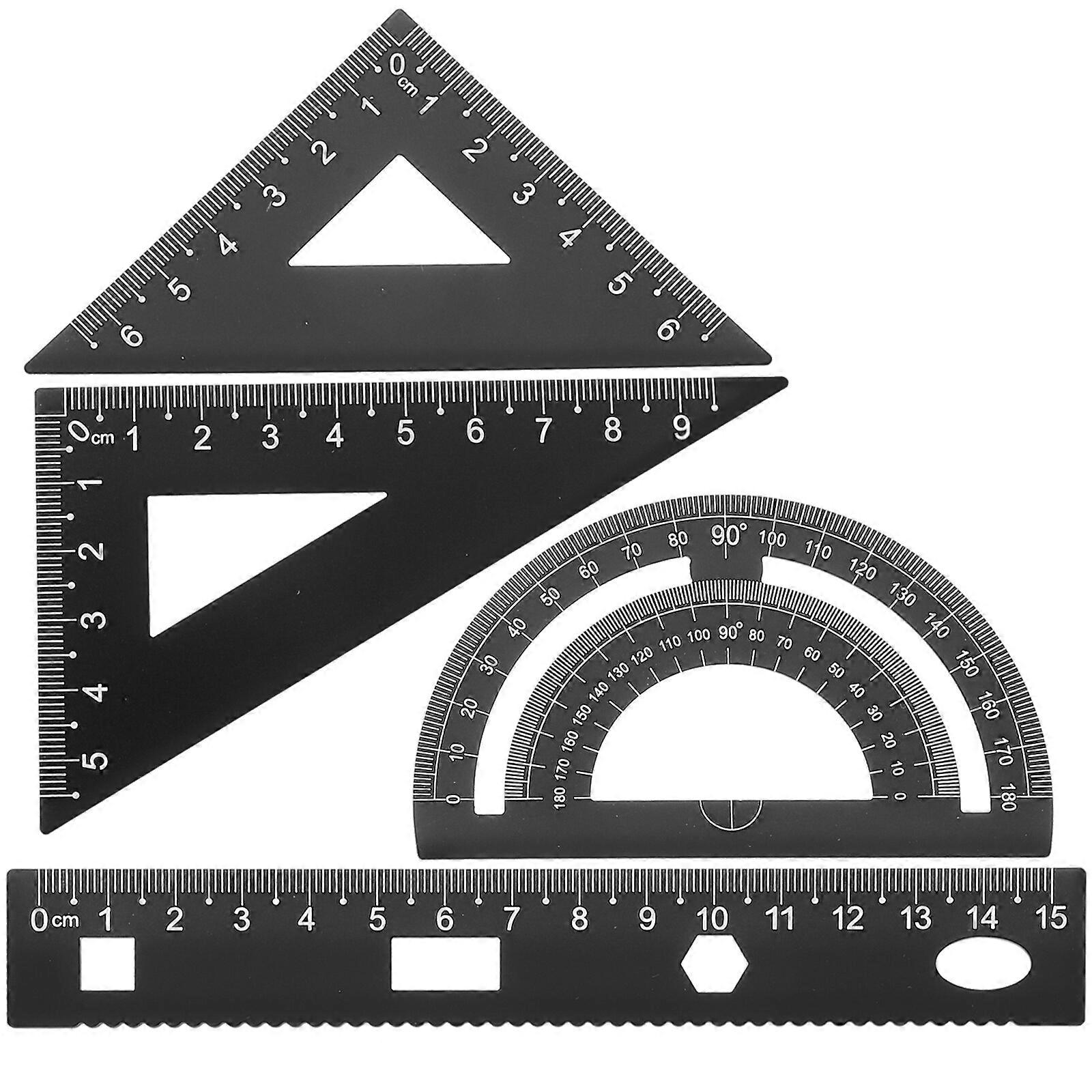 1 Set of 4PCS DIY Metal Ruler Sturdy Office Metal Ruler Ruler Stationery Set Triangular Plate Protractor Testing Ruler for Pupils Students Black