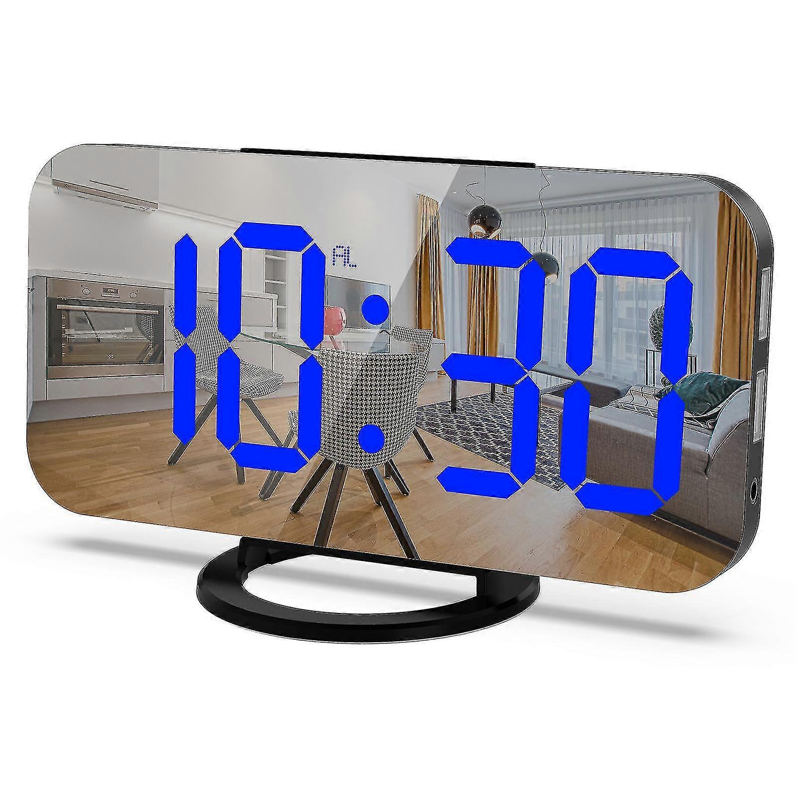 Digital Alarm Clock Large Mirrored Led Clock With Night Light