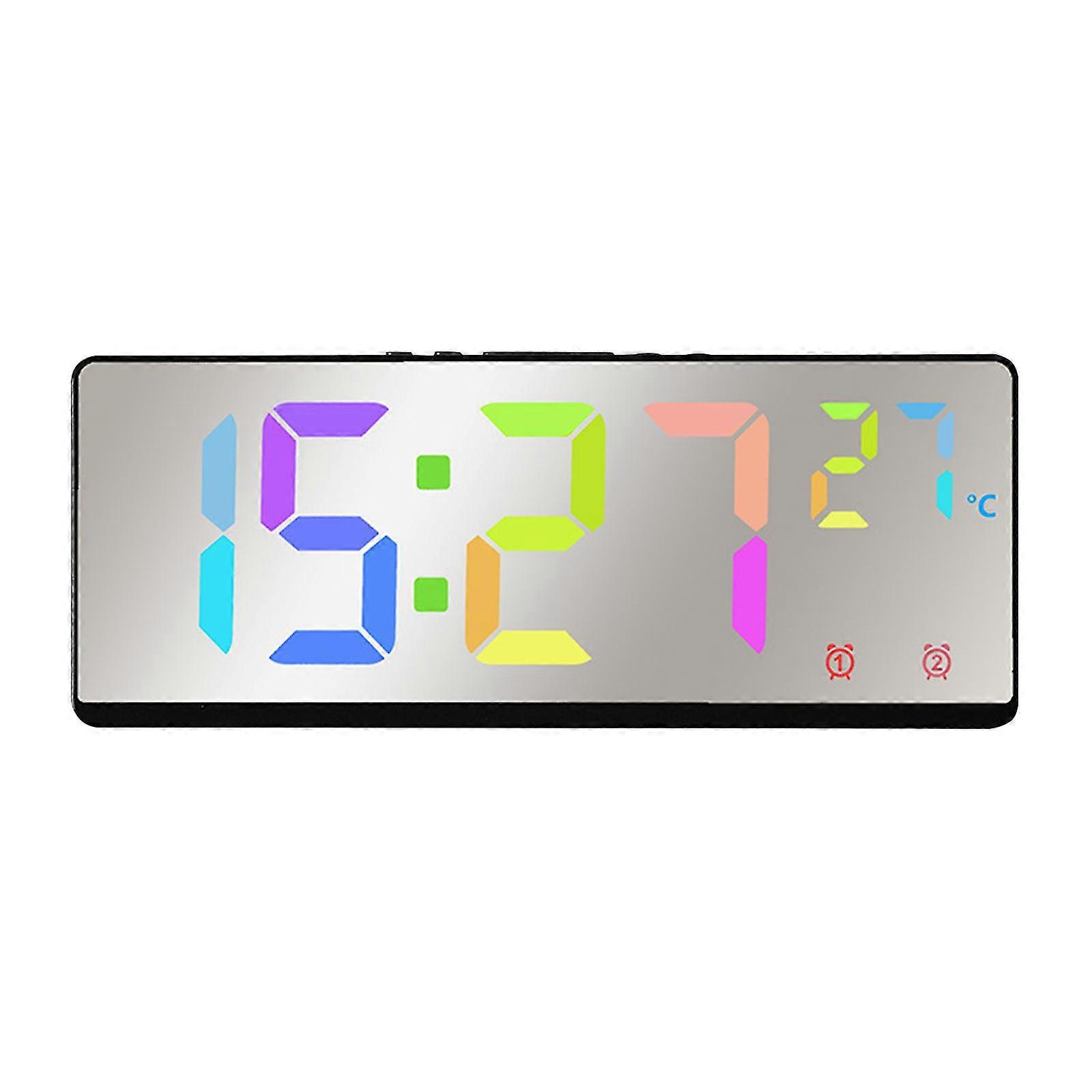 Digital alarm clock, led color screen and mirror clock large display screen, 5 kinds of light brightness, 12/24 h, modern desk clock for bedroom, home