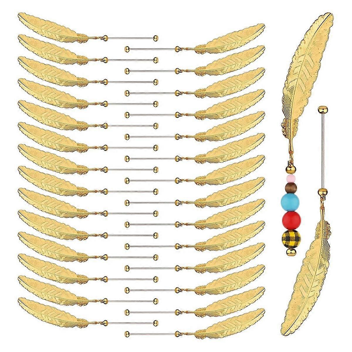 30pc DIY Beadable Bookmarks,Blank Bar with FeatherPendant Beaded Page Holder Book Mark CraftMaking Kit for Book Lovers B