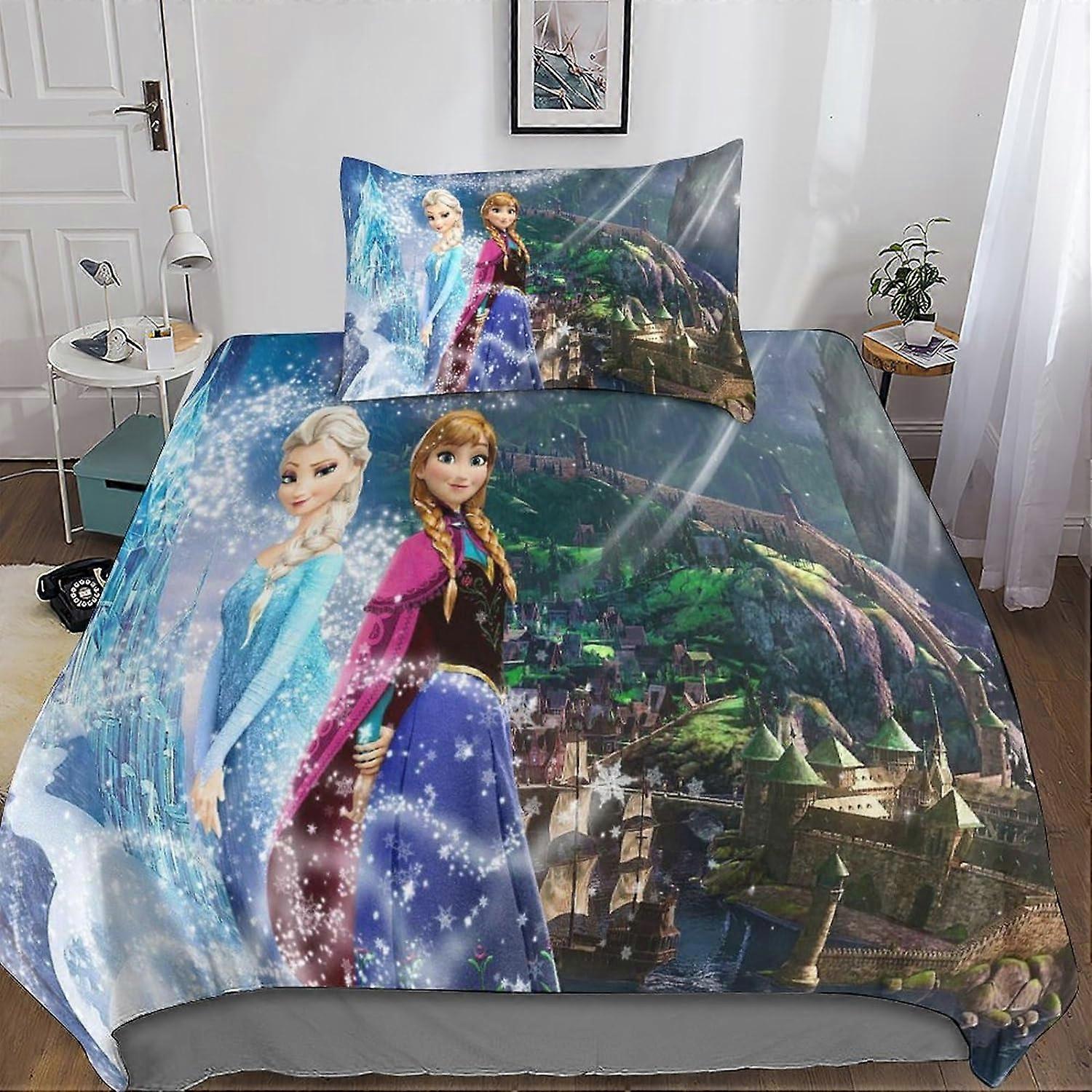 3D Frozen Duvet Covers Microfiber Bedding Set 2 Pcs Movie Duvet Cover Set with Zipper Closure Adults Pillowcases Single