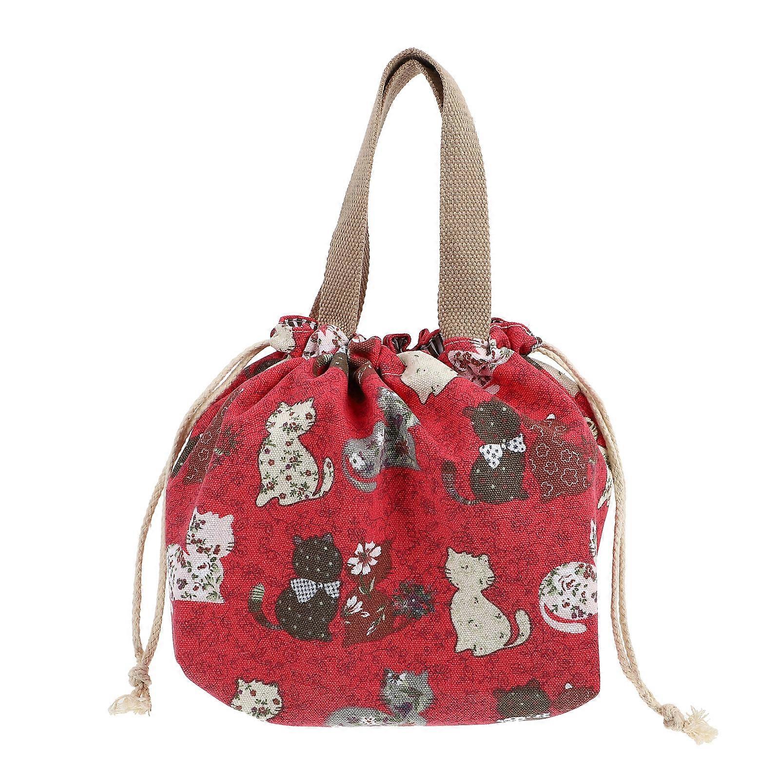 Cartoon Pattern Lunch Box Bag Adorable Japanese Style Drawstring Bento Bag