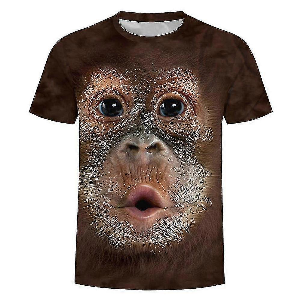 Erkekler Eğlence Goril Maymun 3d Baskılı T-shirt Rahat Kısa Kollu Yuvarlak Yaka Tops_A05