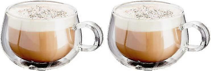 50ml/150ml/280ml Double Walled Glass Coffee Cups With Handle, Set Of 2