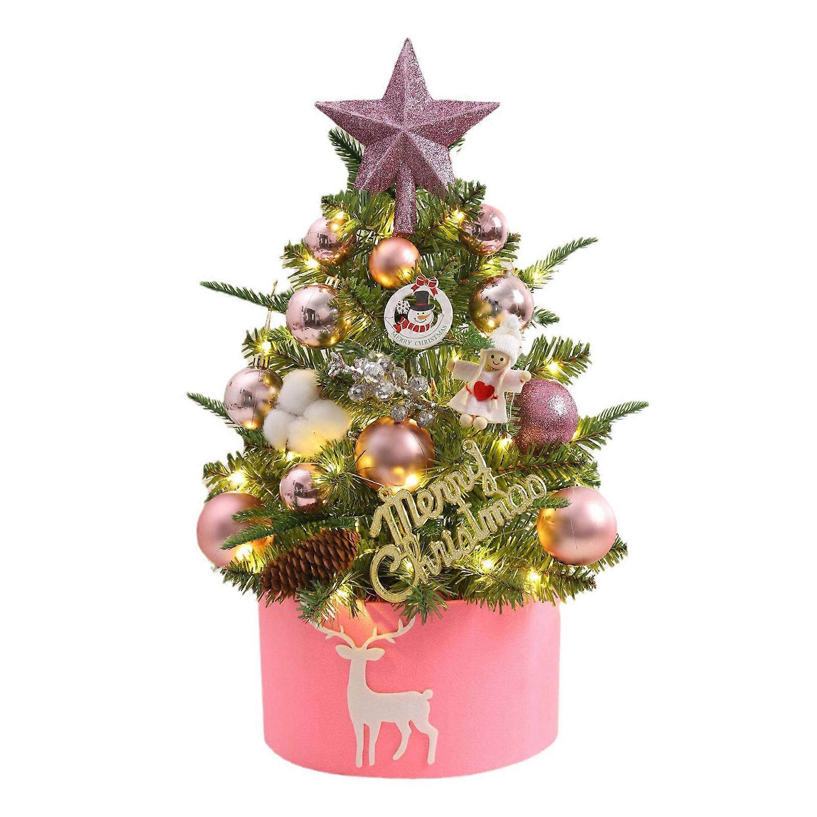 LED Lighted Christmas Tree Mini Artificial Xmas Tree with Light Strips DIY Tabletop Ornament for Home Office Holiday Decor