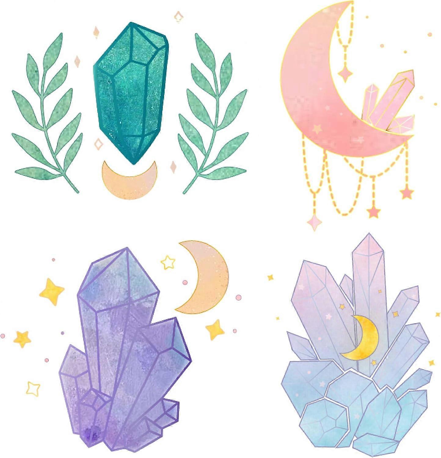 4 Styles Crystal Window Clings 6.3x6.3 Moon Phase Diamond Window Stickers Non-Adhesive Prismatic Rainbow Cling Makers for Prevent Stop Birds Dogs Pets