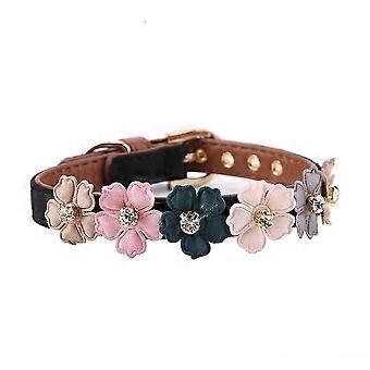 DiamondFlowerPetCollarwithAdjustablePULeatherBowTieforCatsandDogs(Black,1.3*42cm)