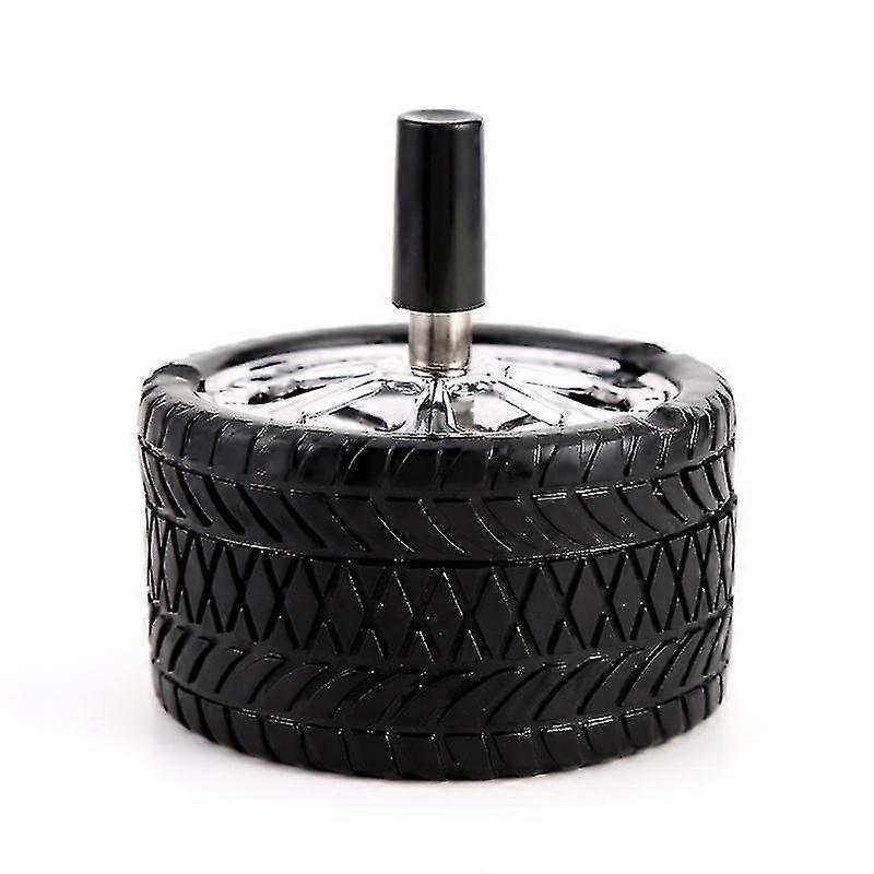 tire type windproof rotating practical smokeless metal ashtray with cover round stainless steel black