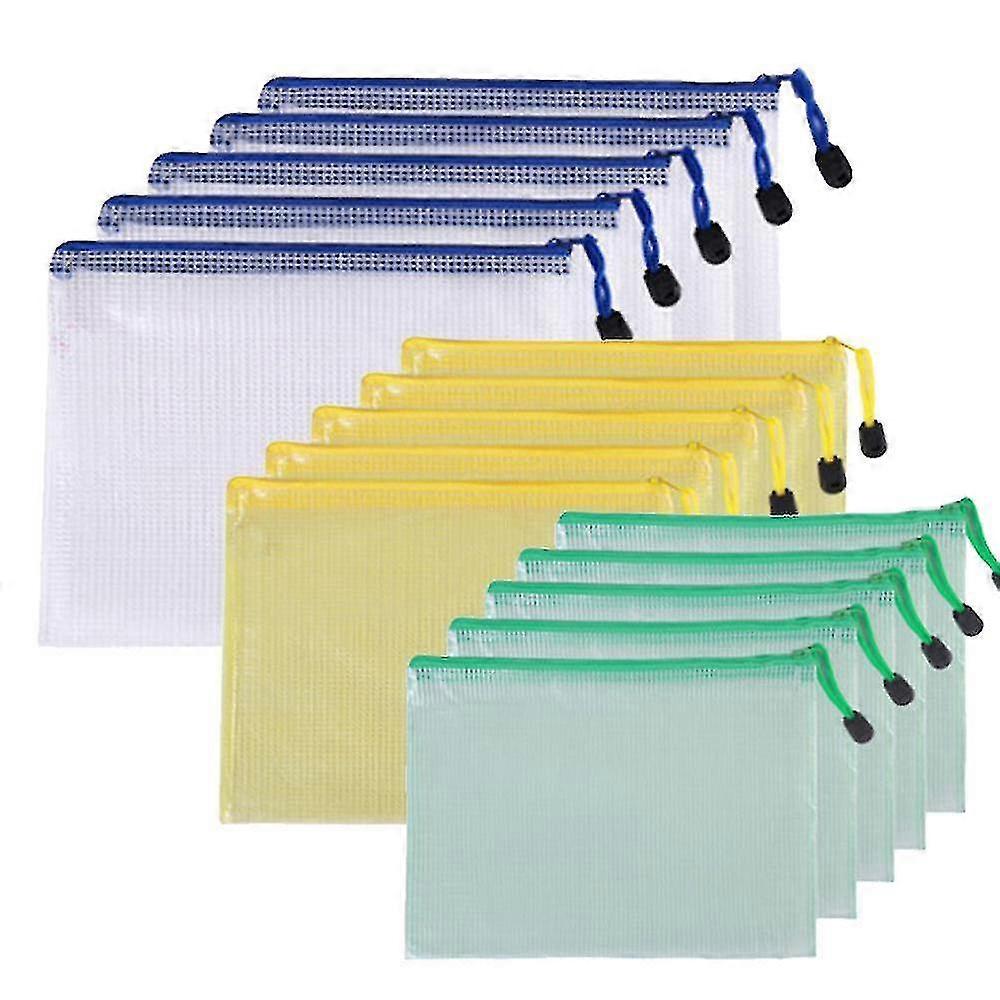 Plastic Mesh Zipper Pouch, 15 Packs (a4/a5/a6 Size) Waterproof Mesh Bag Document Bag File Folder