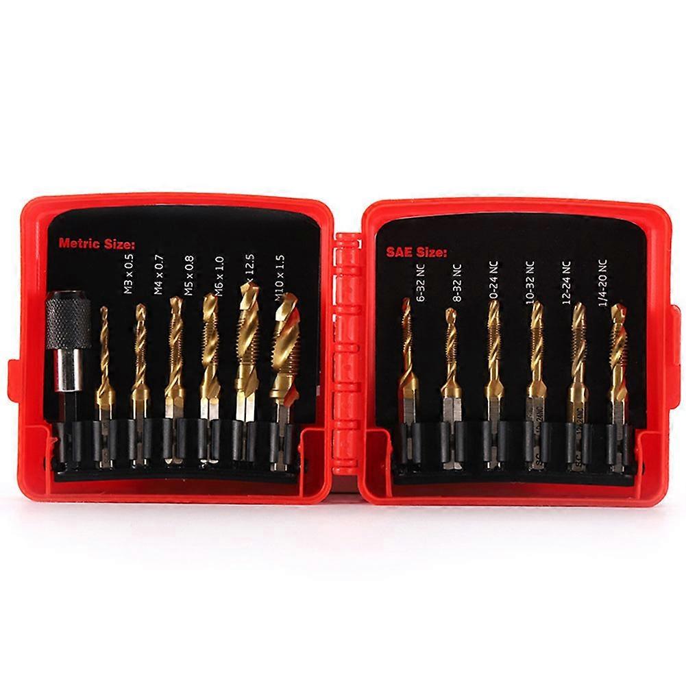 Titanium Combination Drill Tap Bit Set 13PCS SAE and Metric Tap Bits Kit for Screw Thread Drilling